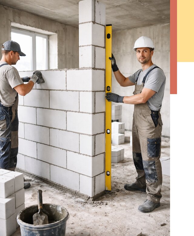 Кладка перегородок из пеноблока в Ставрополе от 1869 руб. под ключ | ОТДЕЛОЧНИК-Ств