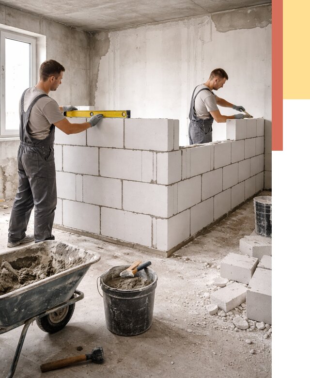 Кладка перегородок из ПГП в Ставрополе от 2596 руб./м2 — монтаж и возведение под ключ | ОТДЕЛОЧНИК-Ств