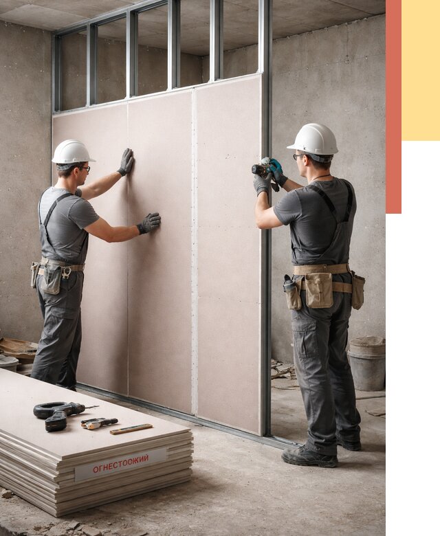 Перегородка из огнестойкого гипсокартона в Ставрополе от 1921 руб. под ключ | ОТДЕЛОЧНИК-Ств