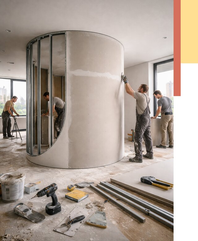 Радиусная перегородка из гипсокартона в Ставрополе от 3011 руб. под ключ | ОТДЕЛОЧНИК-Ств