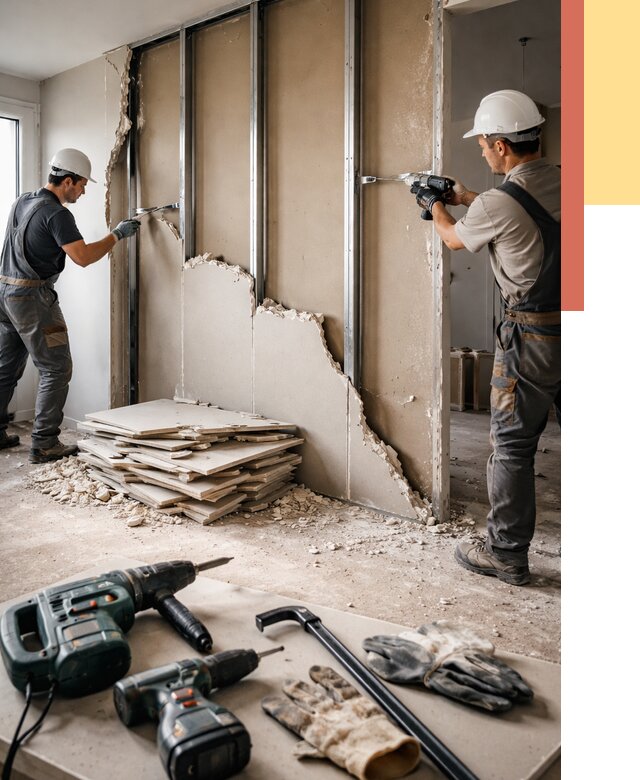 Демонтаж перегородки из гипсокартона в Ставрополе от 1246 руб. быстро и недорого | ОТДЕЛОЧНИК-Ств