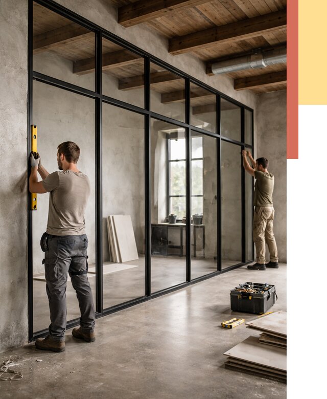 Стеклянные перегородки лофт в Ставрополе от 10903 руб. под ключ | ОТДЕЛОЧНИК-Ств