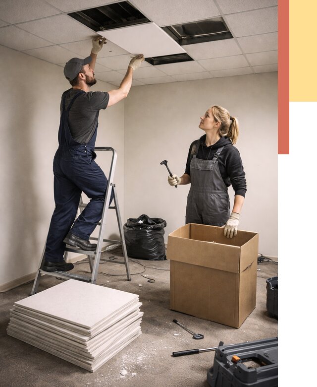 Демонтаж потолочной плитки в Ставрополе от 4673 руб. быстро и недорого | ОТДЕЛОЧНИК-Ств