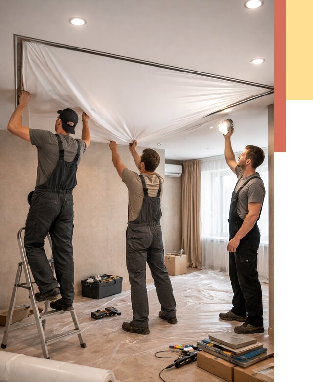 Монтаж ПВХ натяжного потолка в Ставрополе от 3634 руб. под ключ | ОТДЕЛОЧНИК-Ств