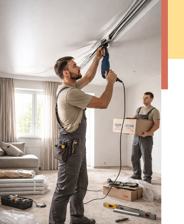 Монтаж сатинового натяжного потолка в Ставрополе от 3634 руб. | Быстро, недорого — ОТДЕЛОЧНИК-Ств