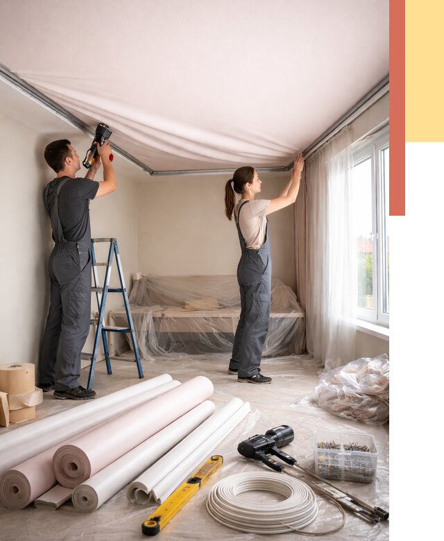 Монтаж цветного натяжного потолка в Ставрополе от 4361 руб/м² — быстро и недорого | ОТДЕЛОЧНИК-Ств