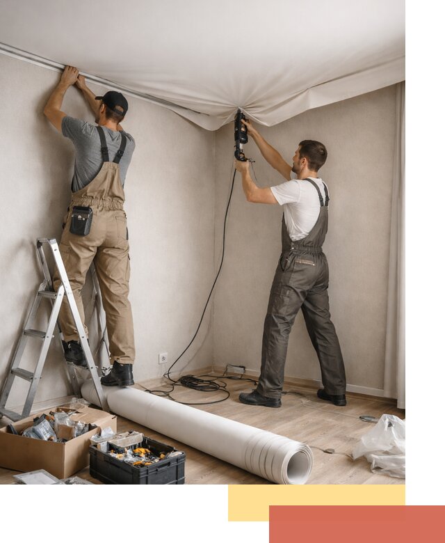 Монтаж цветного натяжного потолка в Ставрополе за один день