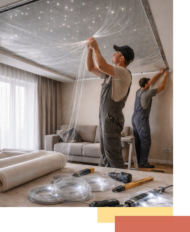 Монтаж натяжного потолка «Звездное небо» в Ставрополе