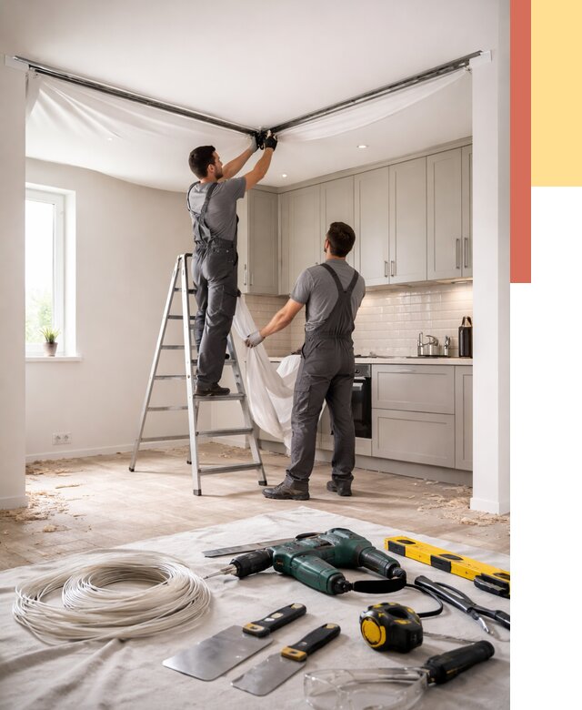 Установка натяжного потолка на кухне в Ставрополе от 2492 руб. | ОТДЕЛОЧНИК-Ств