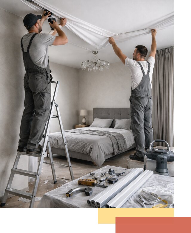 Монтаж натяжного потолка в спальне в Ставрополе