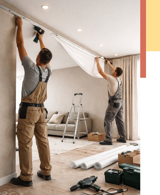 Монтаж натяжного потолка в гостиной в Ставрополе от 571 руб. | ОТДЕЛОЧНИК-Ств