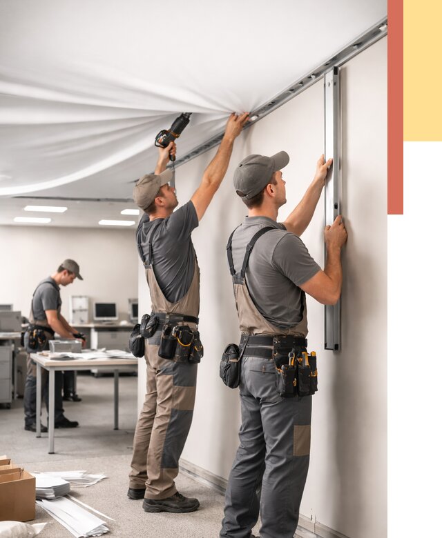 Монтаж натяжного потолка в офисе в Ставрополе от 467 руб/м² — быстро и недорого | ОТДЕЛОЧНИК-Ств