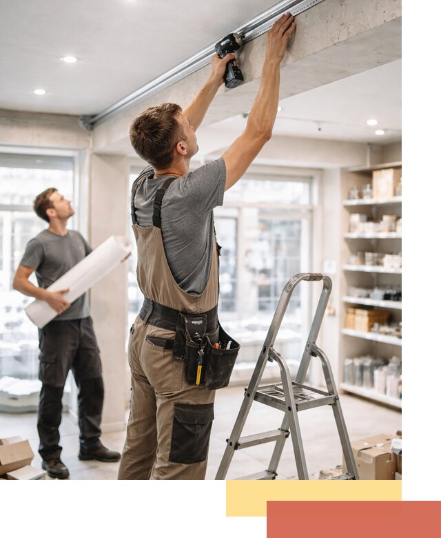 Монтаж натяжных потолков в магазине в Ставрополе