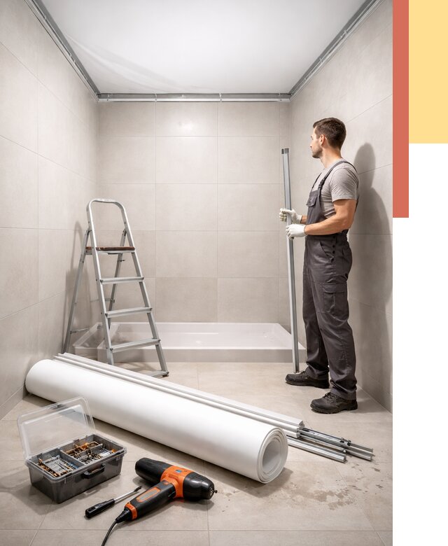 Монтаж натяжного потолка в санузле в Ставрополе от 1921 руб. — ОТДЕЛОЧНИК-Ств