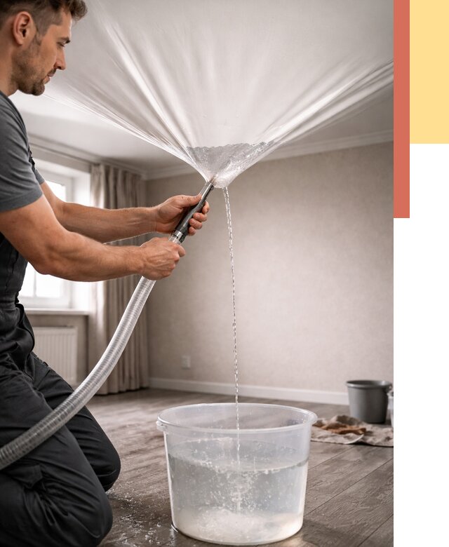 Слив воды с натяжного потолка в Ставрополе от 2596 руб. быстро и недорого | ОТДЕЛОЧНИК-Ств