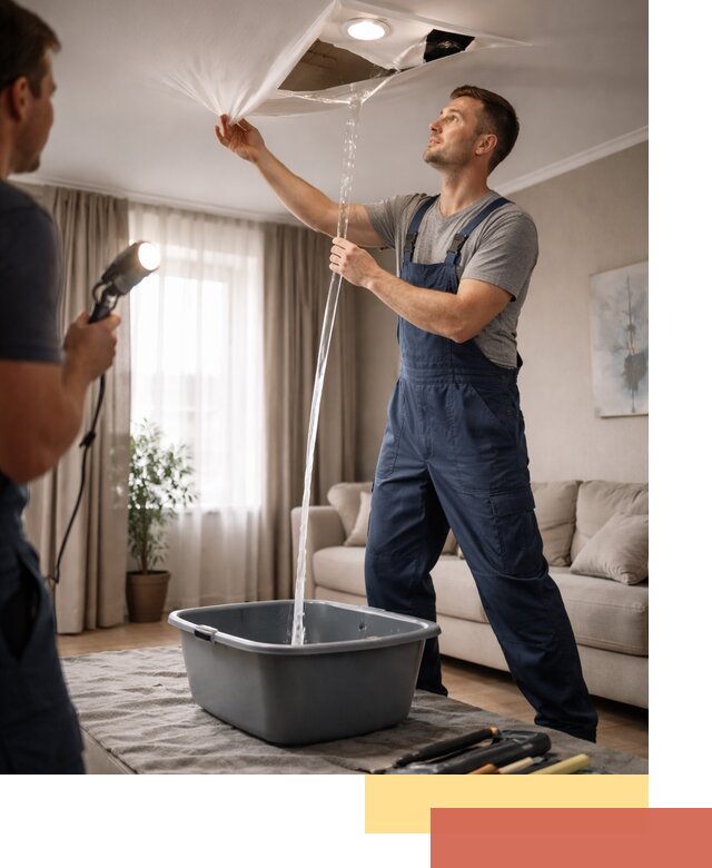 Слив воды с натяжного потолка в Ставрополе быстро и аккуратно