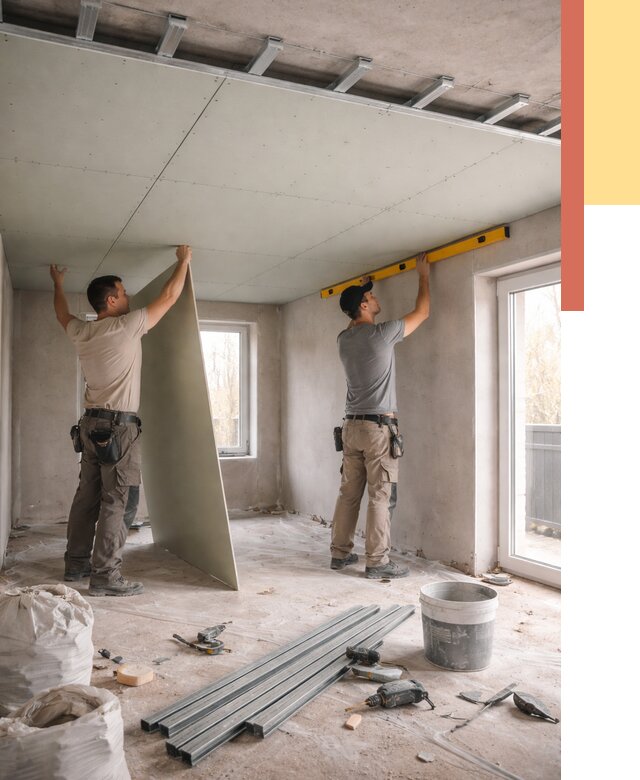 Одноуровневый потолок из гипсокартона в Ставрополе от 779 руб. — монтаж под ключ | ОТДЕЛОЧНИК-Ств