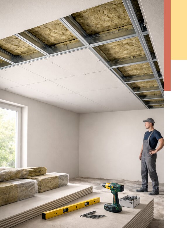 Звукоизоляция потолка ГКЛ в Ставрополе от 986 руб. — монтаж под ключ | ОТДЕЛОЧНИК-Ств