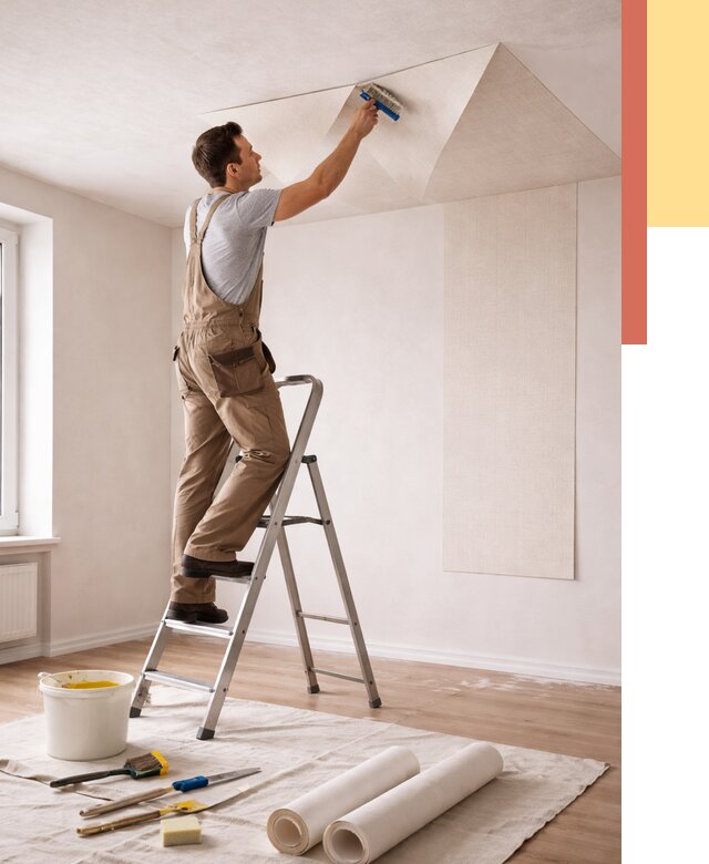 Поклейка обоев на потолок в Ставрополе от 4673 руб. быстро и недорого | ОТДЕЛОЧНИК-Ств